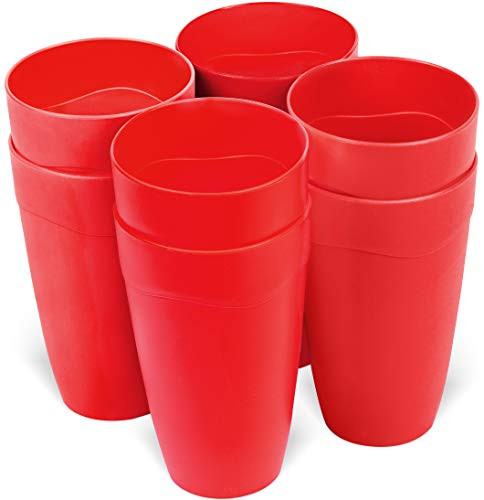 PLASKIDY Kids Cups - Set of 8 Reusable Plastic Drinking Cups for Kids - 15 Oz Kids Plastic Cups Unbreakable Childrens Cups BPA Free Dishwasher Safe Kid Tumblers -Red-