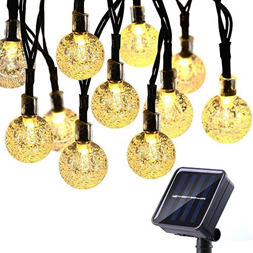 Solar String Lights 50 LED 23ft Solar Patio Lights with 8 Modes, Waterproof Crystal Ball String Lights for Patio, Lawn, Garden, Wedding, Party, Christmas Decor(Warm White)