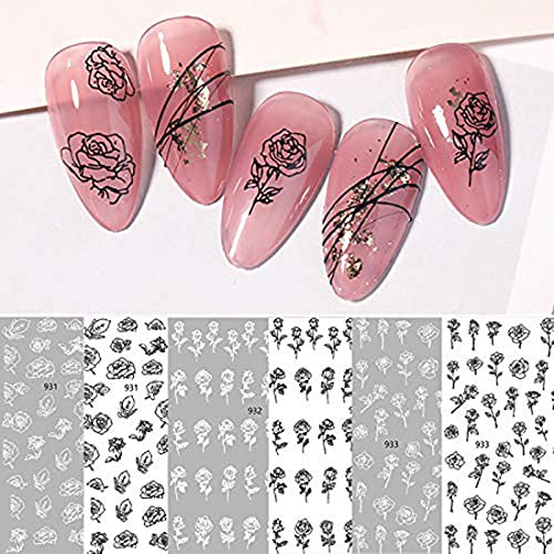 Nail Art Stickers Black White Rose Flowers Nail Decals 3D Self-Adhesive French Hollow Out Flower Embossed Sketch Nail Design for Acrylic Manicure DIY Decoration Supplies 6 Sheets Nail Art Stickers Black White Rose Flowers Nail Decals 3D Self-Adhesive French Hollow Out Flower Embossed Sketch Nail Design for Acrylic Manicure DIY Decoration Supplies 6 Sheets