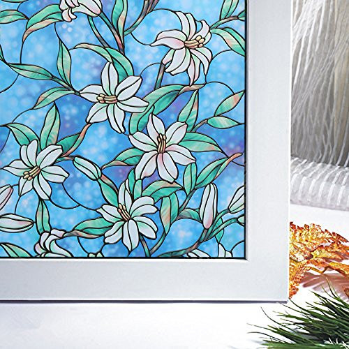 Bloss Vinyl Static Cling Window Shade Blue Orchid Privacy Stained Glass Decorative Window Film 17.7 x 78.7 Inches