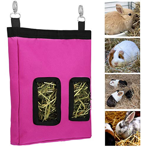 Rabbit Hay Feeder Bag Small Animal Feeding Bag Guinea Pig Hay Bag Hanging Feeder Sack for Small Animals Rabbit Guinea Pig Chinchilla Hamsters Hay Storage -Rose Red-