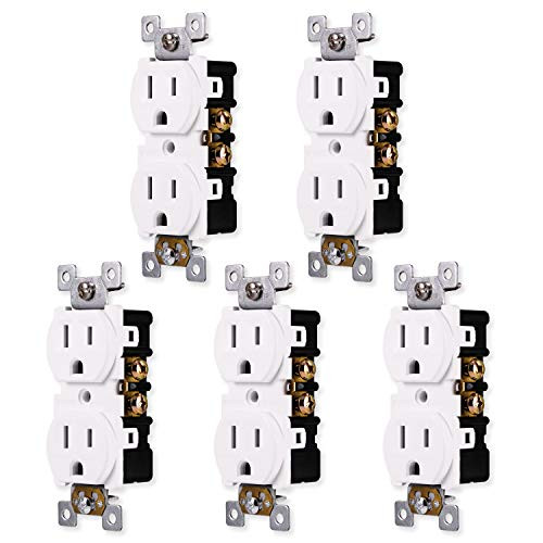 GE Grounding Duplex 5 Pack in Wall Receptacle Tamper Resistant 3 Prong Socket Easy Install 15 Amp UL Listed White 41869 electrical outlet