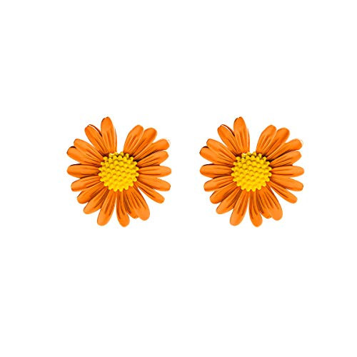 SaunterWay Orange Daisy flower stud earrings Sterling Silver Needle Daisy Earrings studs Hypoallergenic Fashion Sunflower Jewelry Gift for Women Girls