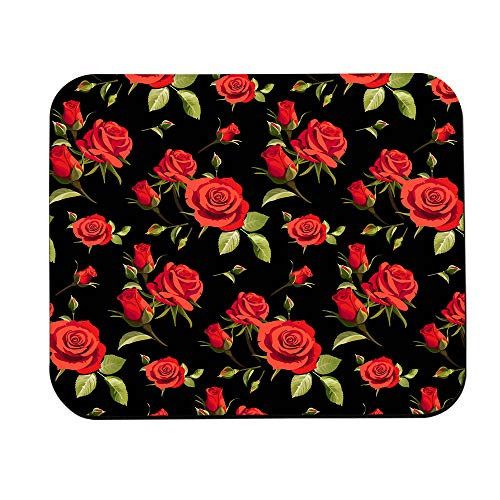 Swono Flower Mouse Pads Floral Pattern with Red Roses on a Black Background Mouse Pad for Laptop Funny Non-Slip Gaming Mouse Pad for Office Home Travel Mouse Mat 7.9"X9.5"