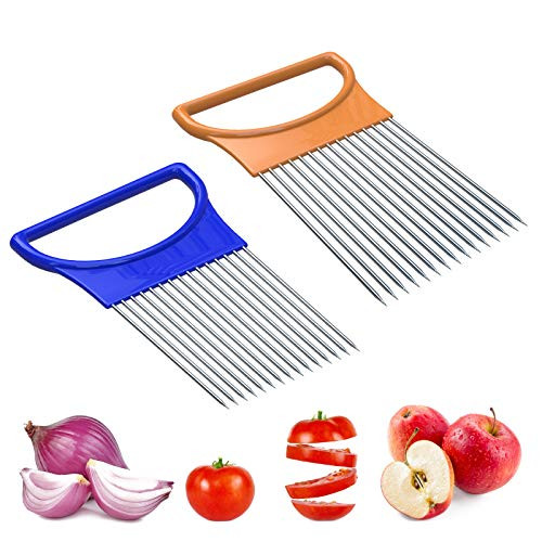 2Pcs Slicer Meat Slicer Food Slice Assistant Onion Holder Slicer Kitchen Gadgets kitchen Utensil Holder - Stainless Steel Vegetable Holder Cutting Kitchen Gadget Onion Peeler