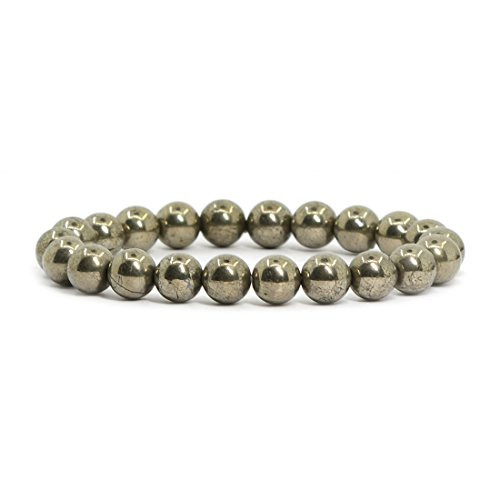 Justinstones Natural Pyrite Gemstone 8mm Round Beads Stretch Bracelet 7 Inch Unisex