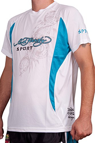 Ed Hardy Mens Cobra Mesh Crew Tee Top- White - Medium