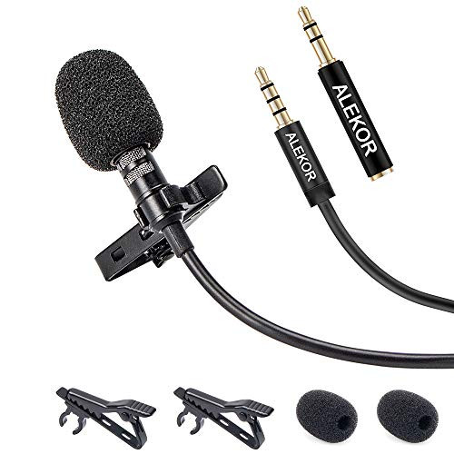 ALEKOR 3.5mm Wired Lavalier Microphone for Phone Computer and DSLR Camera - 10 Foot