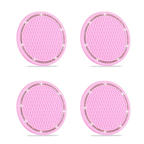 4PCS Universal Vehicle Bling Cup Holder Insert Coaster Car Interior Accessories-2.75 inch Silicone Anti Slip Crystal Rhinestone Car Coaster-Universal -Pink-