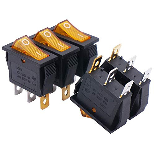 Twidec-5Pcs Rocker Switch 3 Pins 2 Position ON-Off AC 20A-125V 15A-250V SPST Yellow LED Light Illuminated Boat Rocker Switch Toggle?Quality Assurance for 1 Years?KCD3-101N-Y