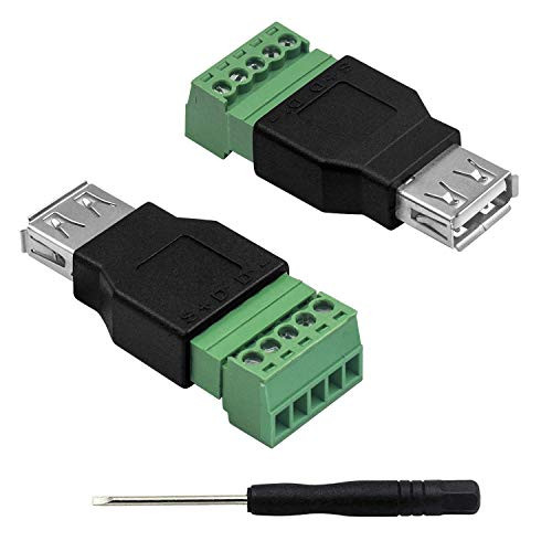 Poyiccot USB 2.0 Female Screw Terminal Block Connector 2Pack USB 2.0 Type A to 5 Pin Female Bolt Screw Terminal Plug Adapter Connector Converter 2 Pack -USB 2.0 Female Breakout Board-