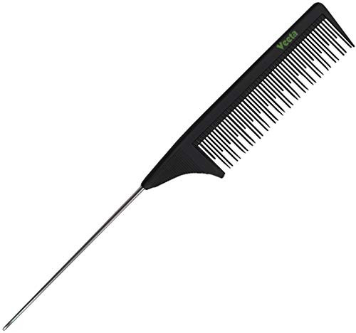 Veeta Professional Carbon Fiber Comb - -Multiple Styles- Anti Static Heat  and  Chemical Resistant Hair Combs - Rat Tail Comb Styling Comb Wide Tooth Comb Wave Comb -Black- -Rat Tail Comb-
