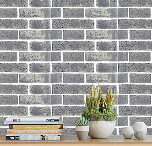 17.7"×118"Brick Wallpaper Vintage Brick Peel and Stick Wallpaper Grey White Brick Self Adhesive Film Brick Contact Paper Brick Faux Textured Wallpaper Stone Look Wall Paper Home Decor Stone Vinyl Film