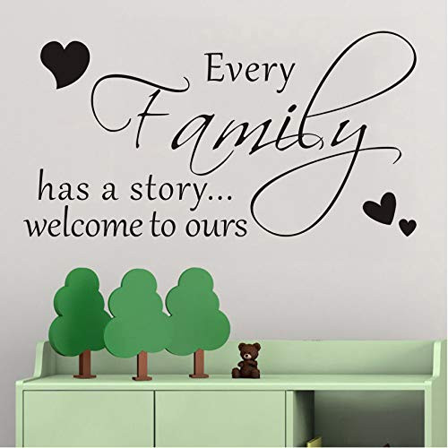 Every Family Has a Story Welcome to Ours Wall Decal Vinyl Stickers Removable Love Heart Art DIY Quote Sticker Mural for Bedroom Living Room Home Window Door Decoration
