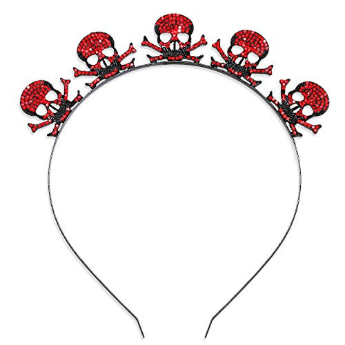 Boderier Halloween Costume Red Rhinestone Skull Ghost Headband Halloween Party Wear Supplies for Adults Teens -Skull Head-
