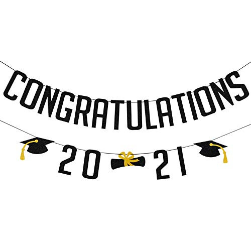 Congratulations Banner Black Glitter - Congratulations Decorations Graduation Decorations 2021 Graduation Party Supplies 2021Black Graduation Decorations