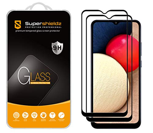 -2 Pack- Supershieldz Designed for Samsung Galaxy A02s Tempered Glass Screen Protector -Full Screen Coverage- Anti Scratch Bubble Free -Black-