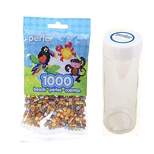 Perler Beads Bundle- Mixed 1000 Bead Pack  plus Storage Cylinder -Metallic Mix-