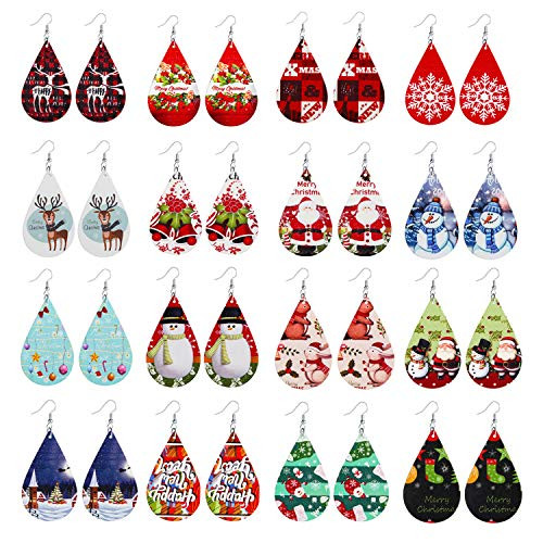 Wremily 16 Pairs Christmas Wooden Earrings for Women Lightweight Teardrop Dangle Earrings Santa Snowman Elk Print Xmas Wood Jewelry Wremily 16 Pairs Christmas Wooden Earrings for Women Lightweight Teardrop Dangle Earrings Santa Snowman Elk Print Xmas Wood Jewelry