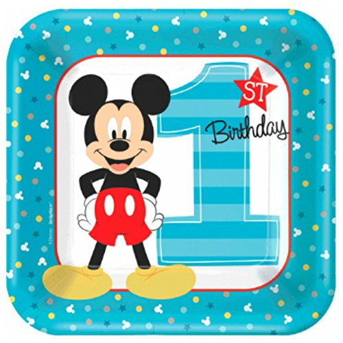 amscan 1st Birthday Mickey Mouse 9" Lunch Dinner Plates 8 Count Party Supplies Mickey Fun to be One!