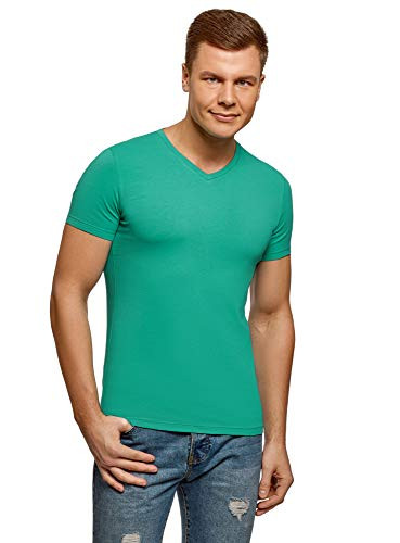 oodji Ultra Men's Basic V-Neck T-Shirt Green US 36-38 - EU 46-48 - S