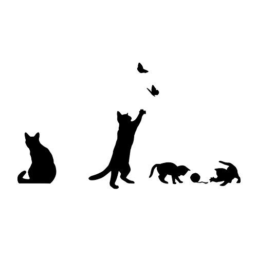 CONSTR - 42x36cm Funny Cute Animal Pattern Wall Sticker - Cat Butterfly Shape Removable Mural Stickers Decal DIY Decoration for Kids Bedroom-Stair Background-TV Background-Living Room - Black