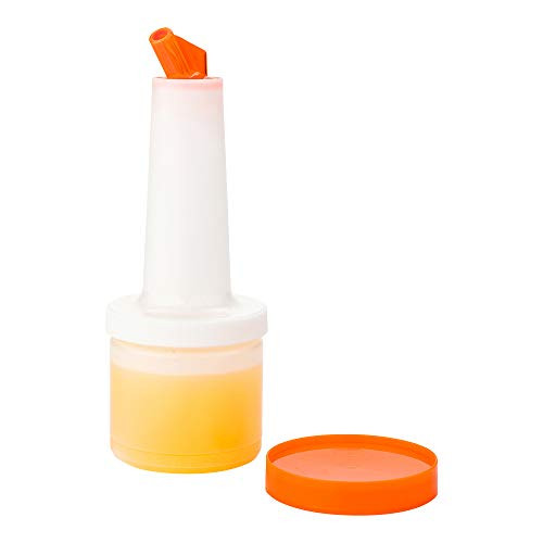 0.5 qt Plastic Quick Pour Storage Container Bottle - with Orange Spout and Lid - Bar Storage Bottle - 3 1-2" x 3 1-2" x 10 1-4" - 1ct Box - Bar Lux - Restaurantware