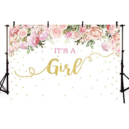 MEHOFOTO It's A Girl Baby Shower Photo Studio Booth Background Props Pink Floral Glitter Gold Dots Princess Royal Celebration Photography Backdrops Banner for Dessert Table Supplies 7x5ft MEHOFOTO It's A Girl Baby Shower Photo Studio Booth Background Props Pink Floral Glitter Gold Dots Princess Royal Celebration Photography Backdrops Banner for Dessert Table Supplies 7x5ft