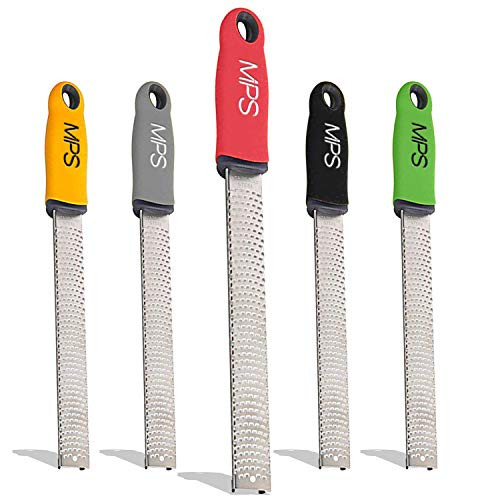 Lemon Zester  and  Cheese Grater  Parmesan Ginger Garlic Nutmeg Chocolate Vegetables Fruits Citrus Zester Tool with Stainless Steel Blade Zester Grater with Handle Dishwasher Safe -Pepper Red-