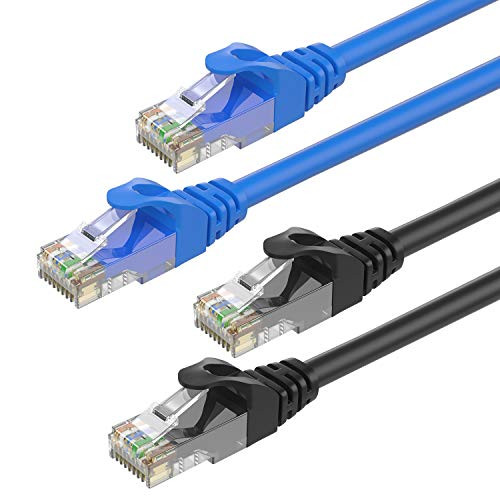 Cat6 Ethernet Cable-6Feet 2Pack- SHD Network Patch Cable UTP LAN Cable Computer Patch Cord--Blue-Black-