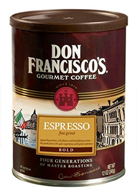 Don Francisco's Espresso Roast, Premium 100% Arabica Coffee, Dark-Roast, Ground, 12-Ounce Can