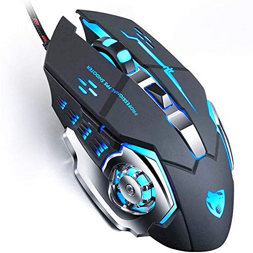 Gaming Mouse Wired USB Optical Computer Mice with RGB Backlit 4 Adjustable DPI Up to 3200 Ergonomic Mouse with 6 Programmable Buttons for Laptop and PC -Gray--