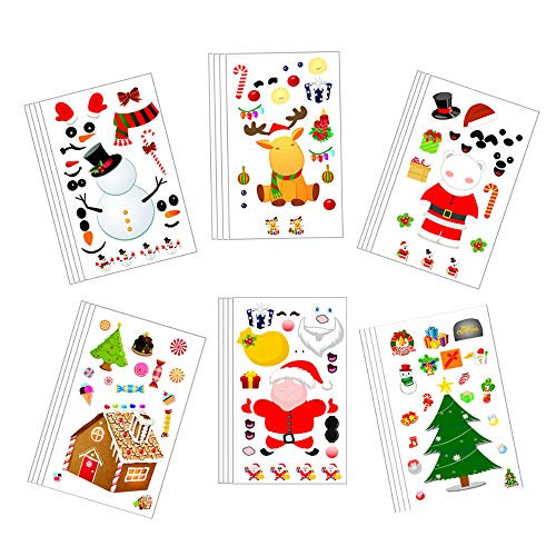 Beauy Girl 12 Sheet Christmas DIY Stickers to Make Your Own Christmas Tree Santa Claus Reindeer Snowman Stickers Christmas Make a Face Stickers Arts Crafts Stickers Christmas Party Decorations