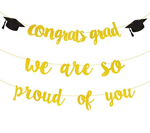 2021 Graduation Decorations Gold Glittery Congrats Grad We are So Proud of You Banners Set of 2 Graduation Banner Signs Congratulations Banner for 2021 Graduation Party Supplies