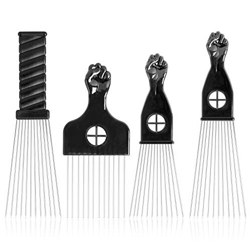 Afro Pick Comb for Curly Hair- 4Pcs Black Afro Pick Combs?Metal Teeth Hair Pick ?Afro Braid Pick Hairdressing Detangle Wig Braid Hair Styling Comb Men Women Styling Tool Afro Pick Comb for Curly Hair- 4Pcs Black Afro Pick Combs?Metal Teeth Hair Pick ?Afro Braid Pick Hairdressing Detangle Wig Braid Hair Styling Comb Men Women Styling Tool