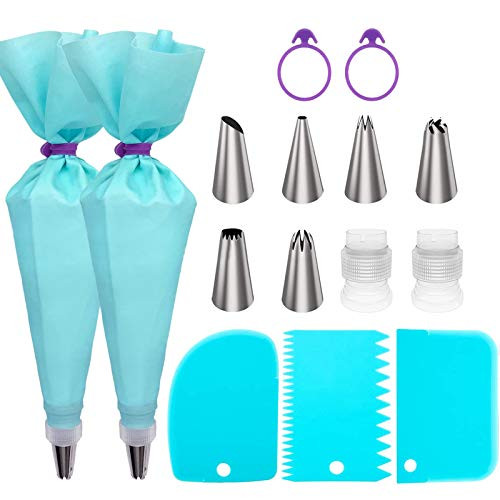 Piping Bags and Tips Set Cake Decorating Supplies for Baking with Reusable Pastry Bags and Tips Standard Converters Silicone Rings Cake Decorating Tools for Cookie Icing Cake Cupcake Piping Bags and Tips Set Cake Decorating Supplies for Baking with Reusable Pastry Bags and Tips Standard Converters Silicone Rings Cake Decorating Tools for Cookie Icing Cake Cupcake