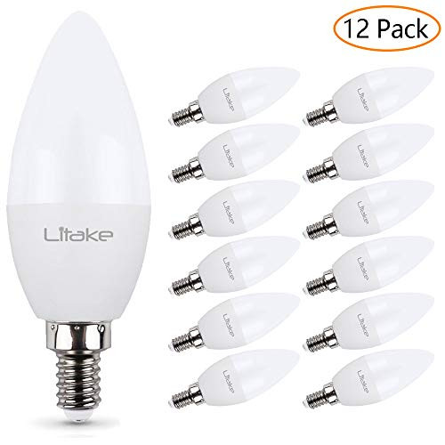 Litake E12 LED Bulbs, LED Candelabra Bulbs 60 Watt,Warm White/2700K LED Candle Light Bulbs, Non-Dimmable LED Chandelier Bulbs, 12 Pack