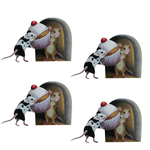 Flexmus 4PCS 3D Mouse Hole Skirting Board Stickers 4x3.2inch Removable Wall Stencils Funny Mouse Wallpaper Mice Skirting Board Decal Children's Room Wall DéCor Cartoon Cute Mice Murals