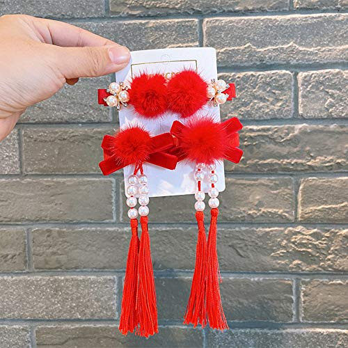 ZEXIN Chinese Style Hair Clips Red Hair Bow Tassel Hairpins Fashion Sweet Hairpins Hanfu Kid Tassel Clip Hair Ball Hair Clips Pearl-3red- ZEXIN Chinese Style Hair Clips Red Hair Bow Tassel Hairpins Fashion Sweet Hairpins Hanfu Kid Tassel Clip Hair Ball Hair Clips Pearl-3red-
