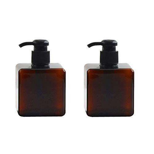 2Pcs 250ml-8.4oz Lotion Pump Dispenser Bottle Travel Containers Square Plastic Empty Refillable Cosmetic Pump Bottle For Shampoo Shower Gel Hand Wash -Brown-