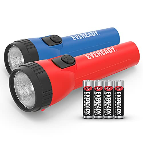 Eveready 2-Pack LED Flashlight Multi-Pack Bright and Durable Super Long Battery Life Use for Emergencies Camping Outdoor Batteries Included Blue Yellow Compact -00039800138620-