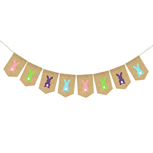 BinaryABC Easter Bunny Rabbit Burlap Banner Bunting Garland Easter Party Favors Decorations