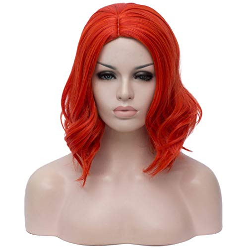 BUFASHION Bob Curly Wavy Wig Short Red Wigs Cosplay Costume Halloween Wigs For Women With Wig Cap -Red-