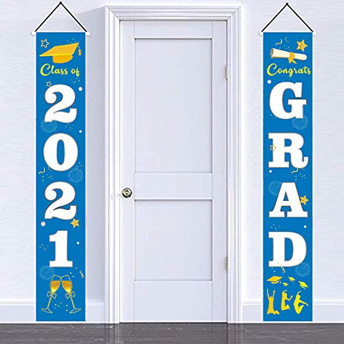 Graduation Party Supplies 2021 Graduation Decorations 2021 Porch Sign Banner Door Decorations 2021 Graduation Banner Blue Class of 2021 Congrats Grad Door Porch Sign Graduation Party Decorations