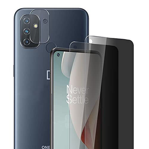-2 plus2- Pack Zeking 2 Pack Privacy Tempered Glass Screen Protector  plus 2 Pack Camera Lens Protector for OnePlus Nord N100 -Bubble Free- -Anti-Scratch- HD Clarity 9H Hardness