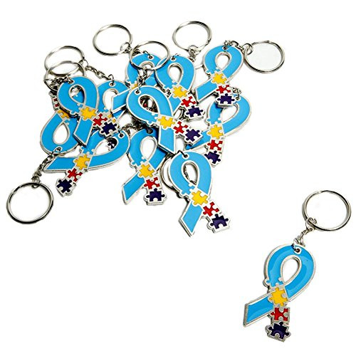 Fun Express - Autism Awareness Metal Key Chain - Apparel Accessories - Key Chains - Novelty Key Chains - 12 Pieces