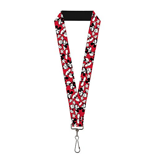Buckle-Down Lanyard - Mickey Mouse Poses Scattered Red-Black-White
