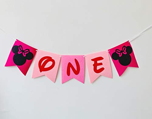 Hongkai Mouse Inspired 1st Birthday Banner Decorations Handmade ONE Banner Highchair Banner Happy Birthday Party Decoration baby First Birthday Decorations Supplies