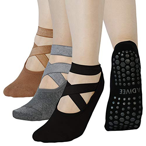 Yoga Socks -3Pairs- Non Slip Pilates Socks with Grips for Women Premium Womens Yoga Socks Anti Skid Ballet Socks Barre Socks Perfect for Pilates Barre Ballet Dance Workout ADIVEE