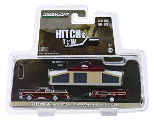 Greenlight 1/64 Hitch & Tow Series 16-1981 Ford LTD Country Squire and Pop-Up Camper Trailer Diecast Model Car 32160C